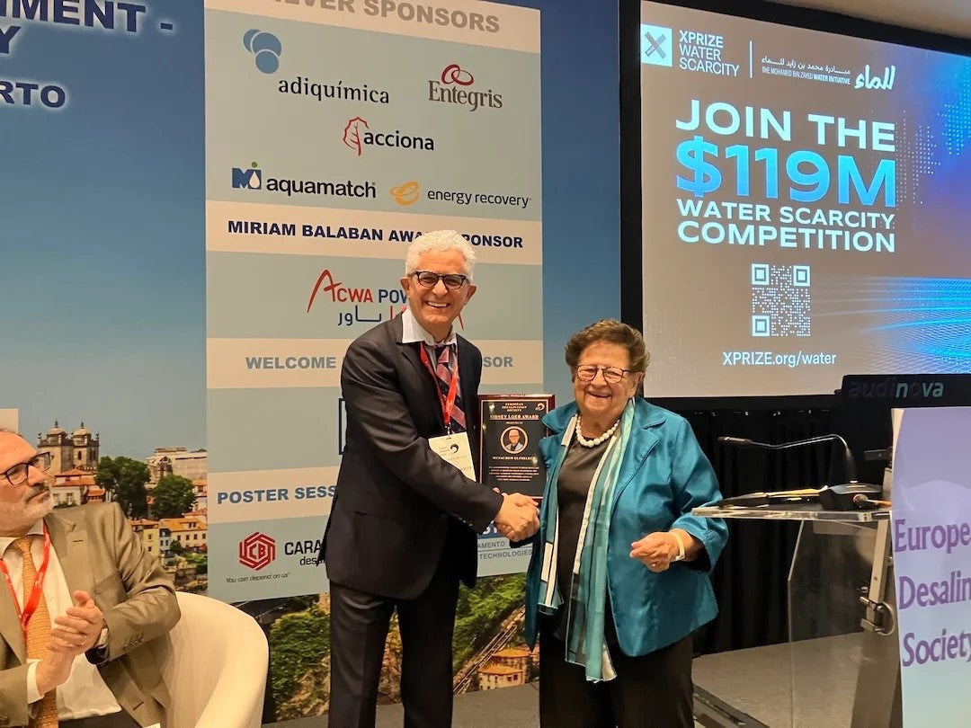 Menachem Elimelech with Miriam Balaban, secretary general of the European Desalination Society.